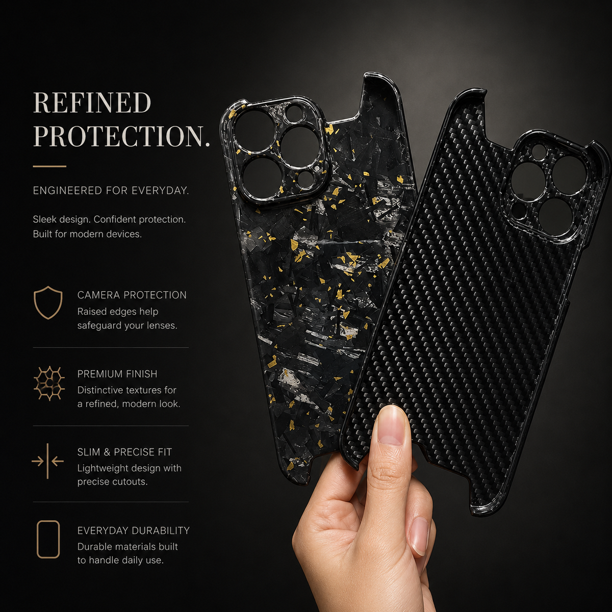 Premium iPhone Case Real Glossy Forged Carbon Fiber Ultra Thin Lightweight Slim Half Wrapped Protective Cover