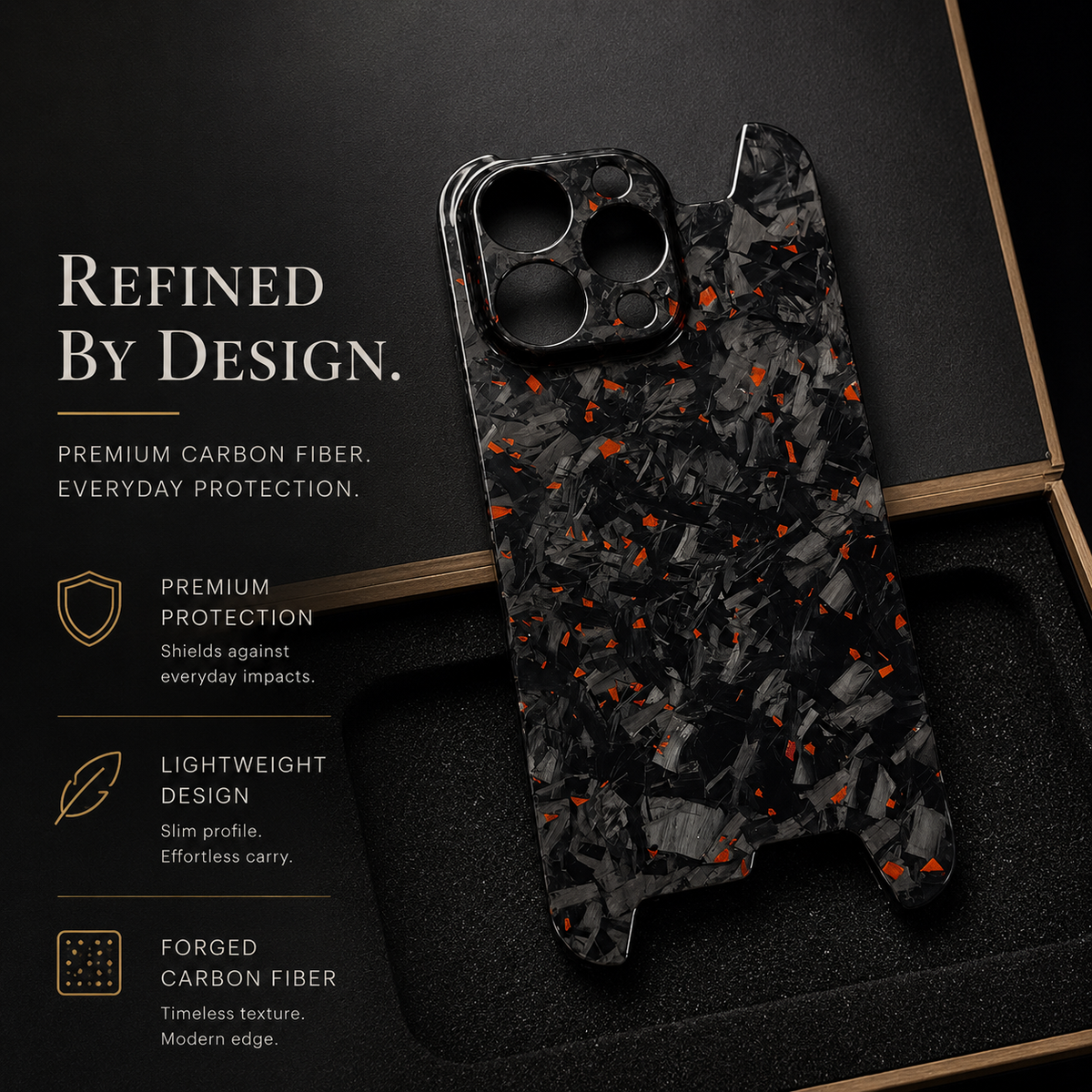 Premium iPhone Case Real Glossy Forged Carbon Fiber Ultra Thin Lightweight Slim Half Wrapped Protective Cover