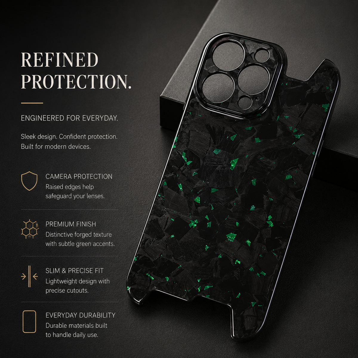 Premium iPhone Case Real Glossy Forged Carbon Fiber Ultra Thin Lightweight Slim Half Wrapped Protective Cover