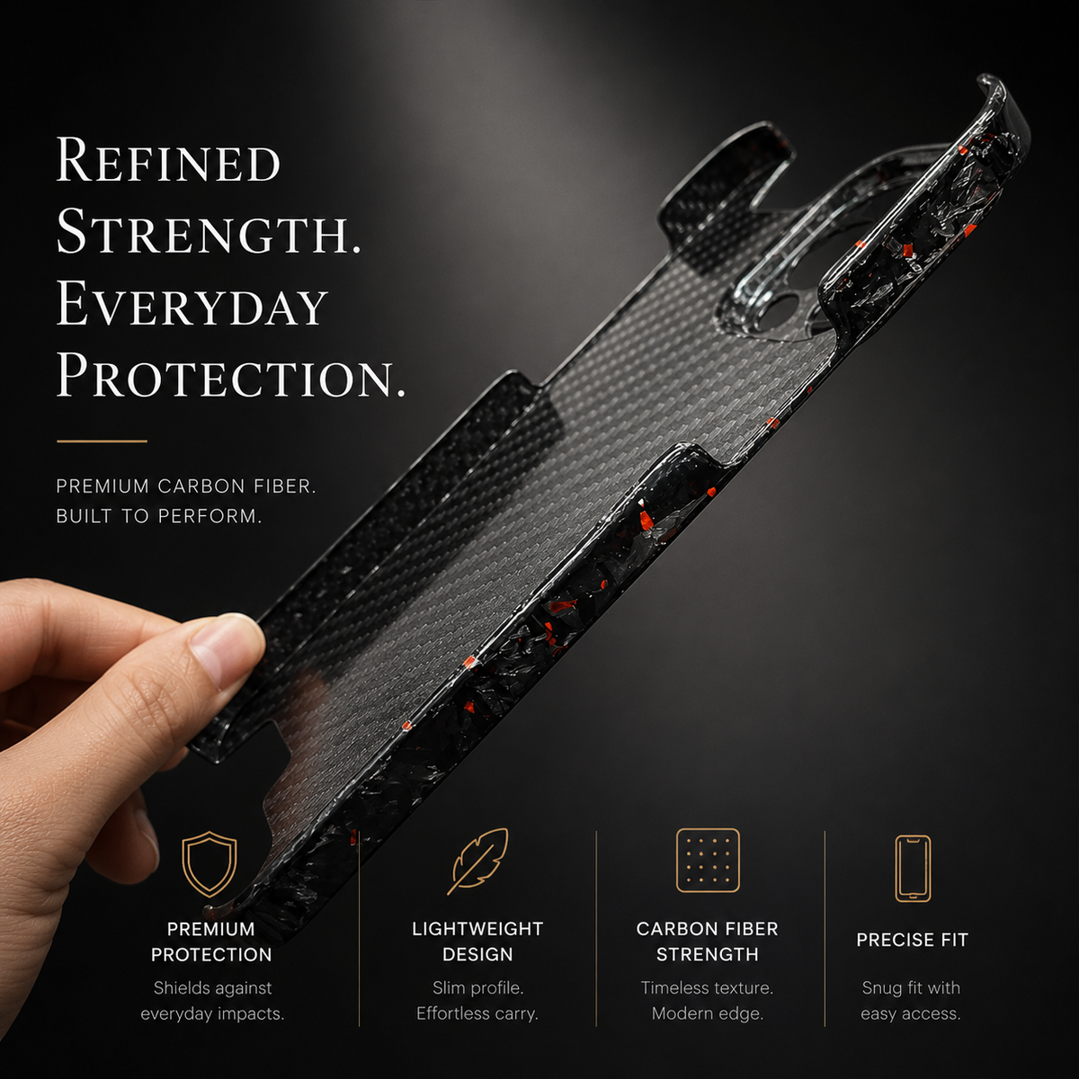 Premium iPhone Case Real Glossy Forged Carbon Fiber Ultra Thin Lightweight Slim Half Wrapped Protective Cover