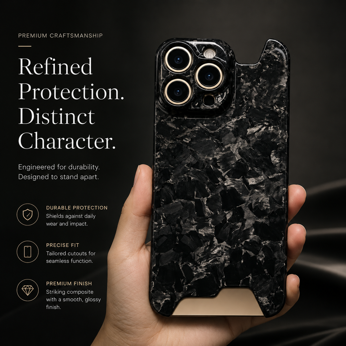 Premium iPhone Case Real Glossy Forged Carbon Fiber Ultra Thin Lightweight Slim Half Wrapped Protective Cover