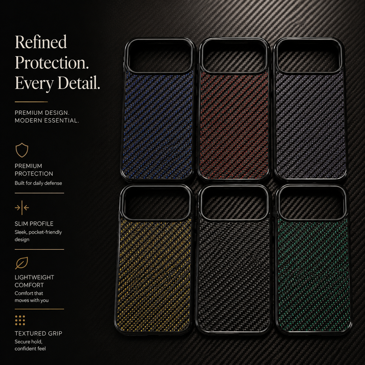 Premium iPhone Case Real Woven Carbon Fiber MagSafe Cover Shockproof Dual Layer Lightweight Non Slip Full Coverage Protective Case