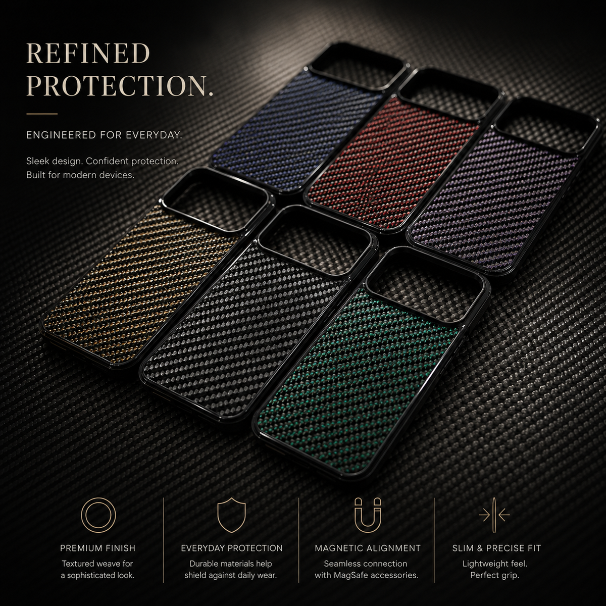 Premium iPhone Case Real Woven Carbon Fiber MagSafe Cover Shockproof Dual Layer Lightweight Non Slip Full Coverage Protective Case