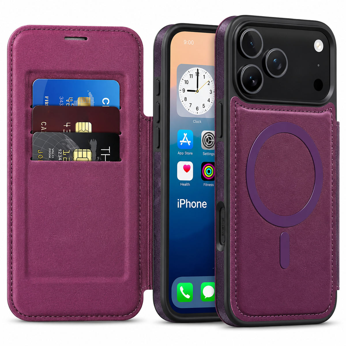 Premium iPhone Case Retro Flip Leather Wallet Cover Magnetic Charging Card Holder Shockproof Protective Full Coverage