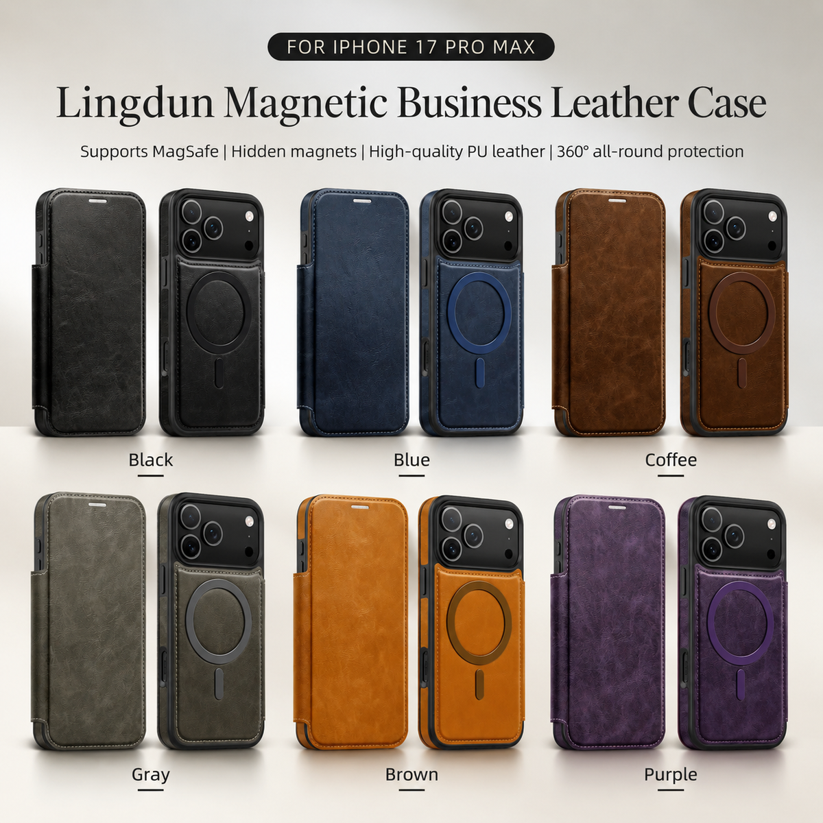 Premium iPhone Case Retro Flip Leather Wallet Cover Magnetic Charging Card Holder Shockproof Protective Full Coverage