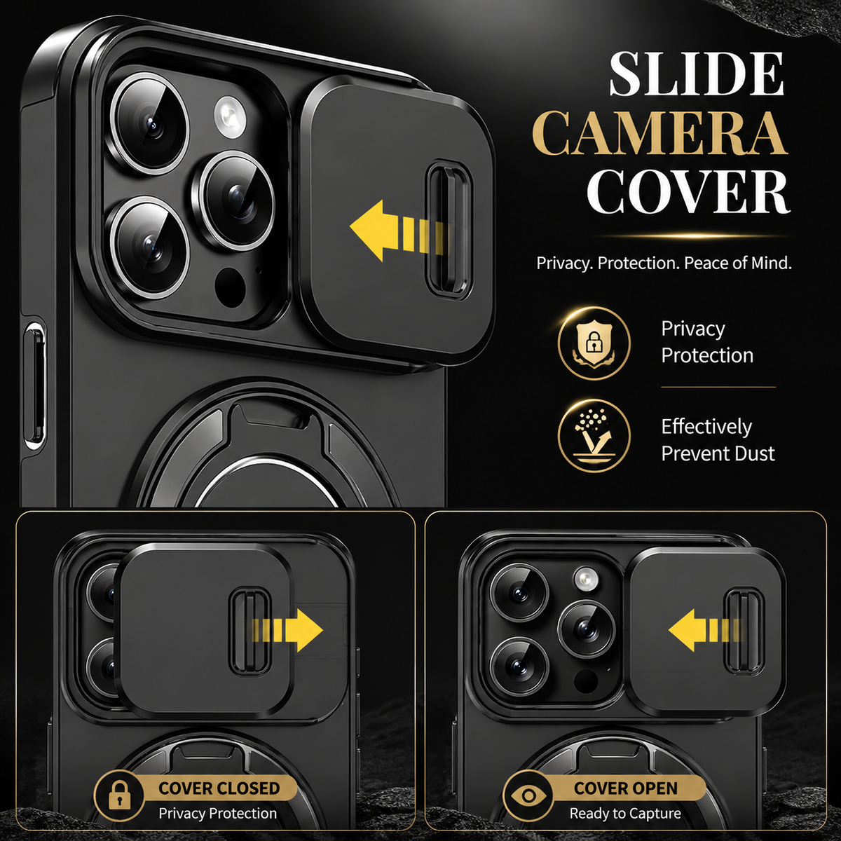 Premium iPhone Case Rugged Magnetic Armor Protective Cover Slide Camera Protection Shockproof PC TPU Anti Fingerprint Full Coverage