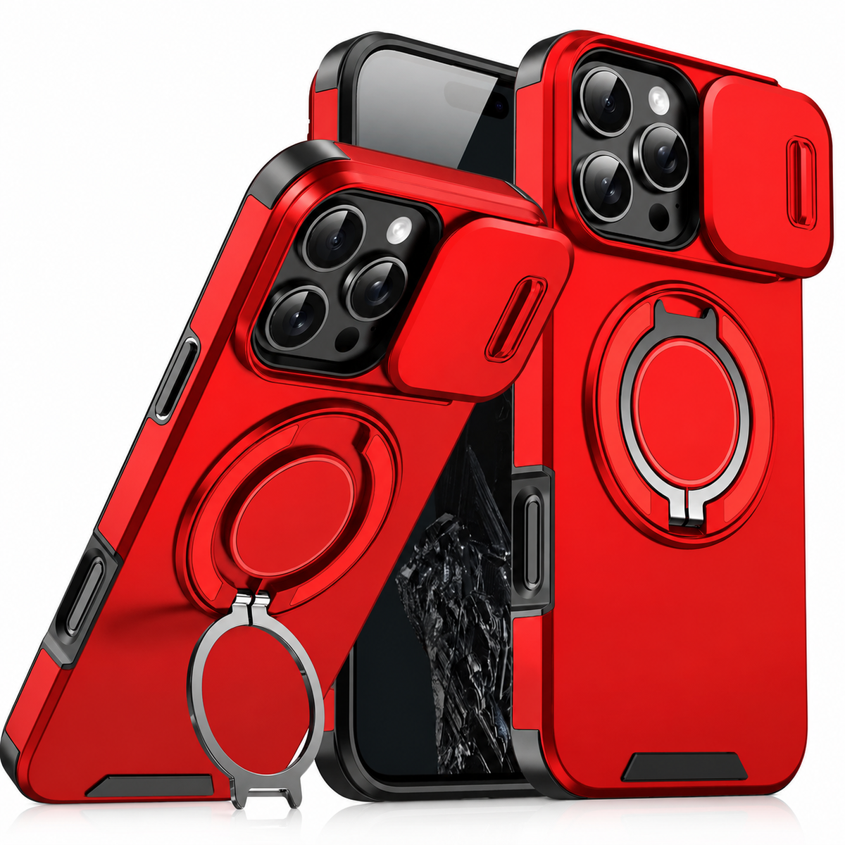 Premium iPhone Case Rugged Magnetic Armor Protective Cover Slide Camera Protection Shockproof PC TPU Anti Fingerprint Full Coverage