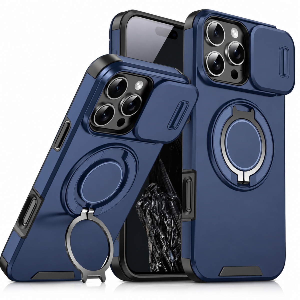 Premium iPhone Case Rugged Magnetic Armor Protective Cover Slide Camera Protection Shockproof PC TPU Anti Fingerprint Full Coverage