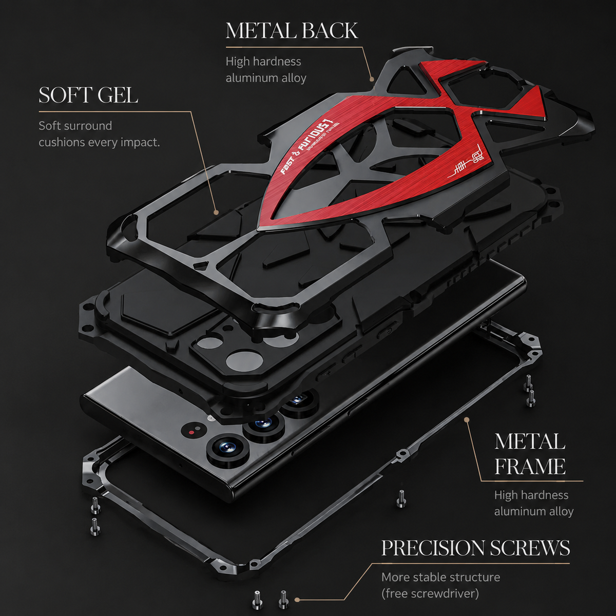 Premium iPhone Case Rugged Metal Frame Armor Cover Shockproof Impact Resistant Anti Scratch Dustproof Full Edge Protection
