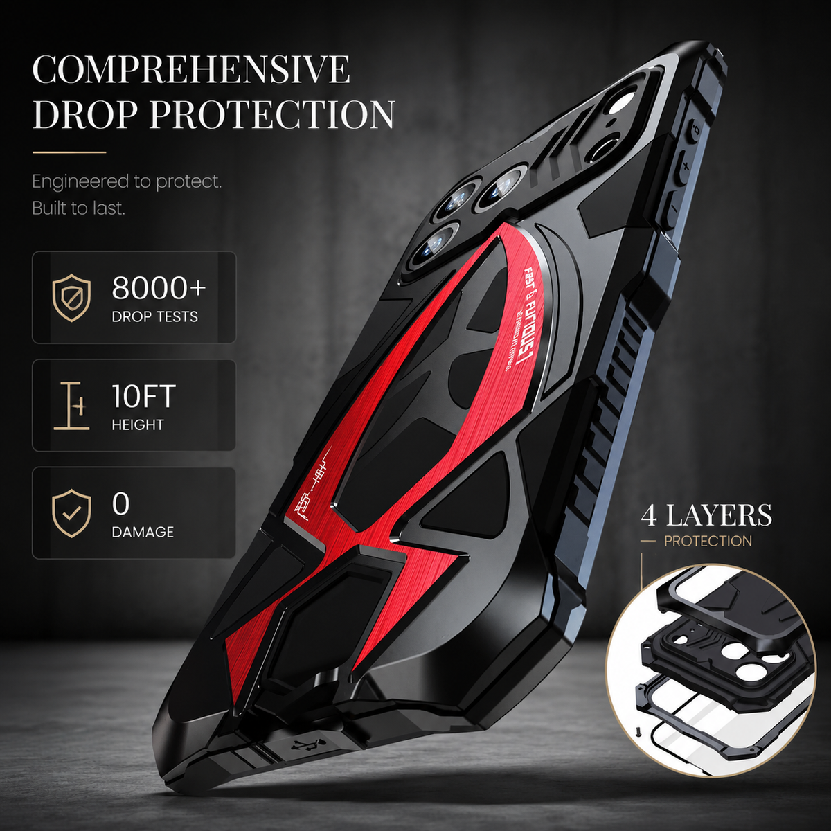 Premium iPhone Case Rugged Metal Frame Armor Cover Shockproof Impact Resistant Anti Scratch Dustproof Full Edge Protection