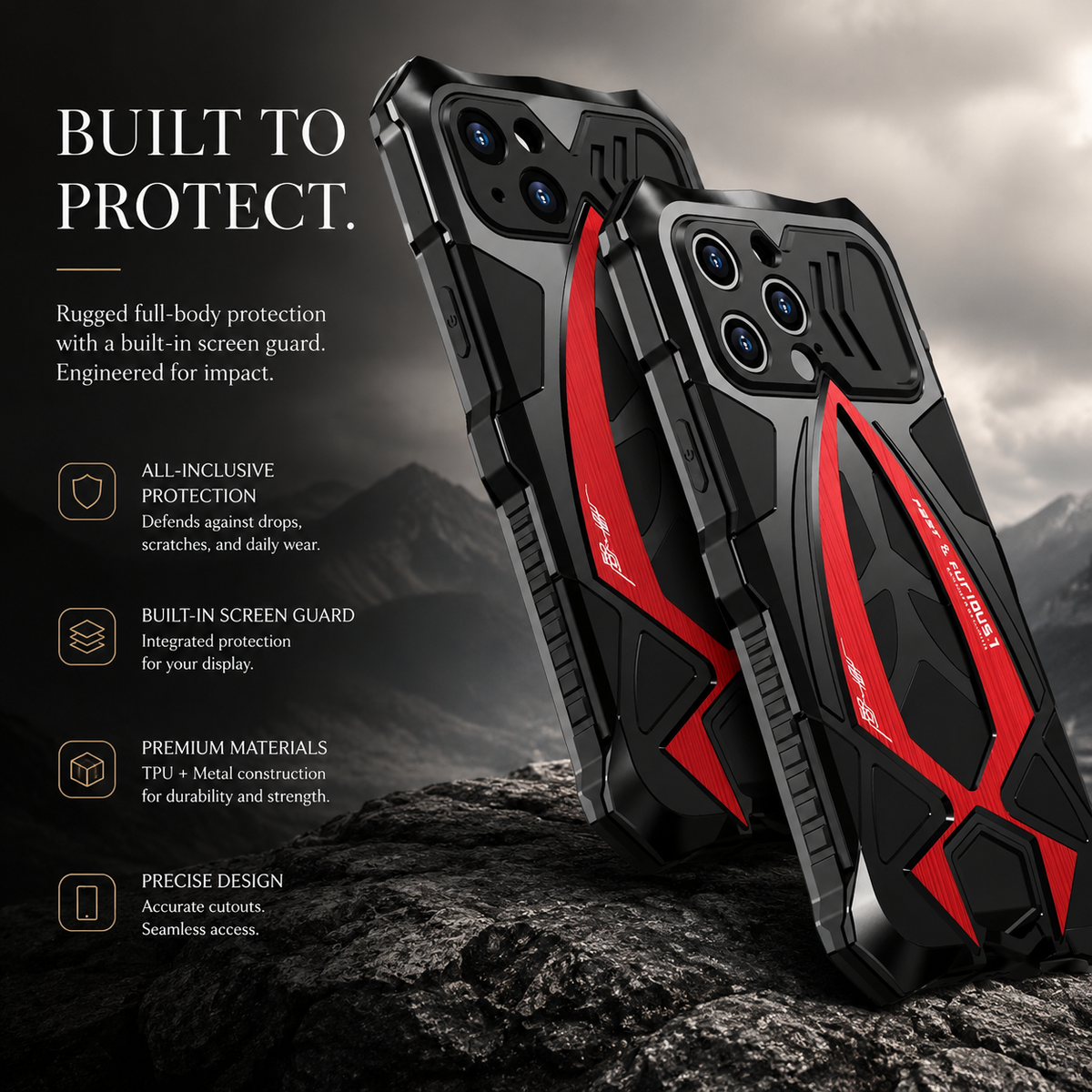 Premium iPhone Case Rugged Metal Frame Armor Cover Shockproof Impact Resistant Anti Scratch Dustproof Full Edge Protection