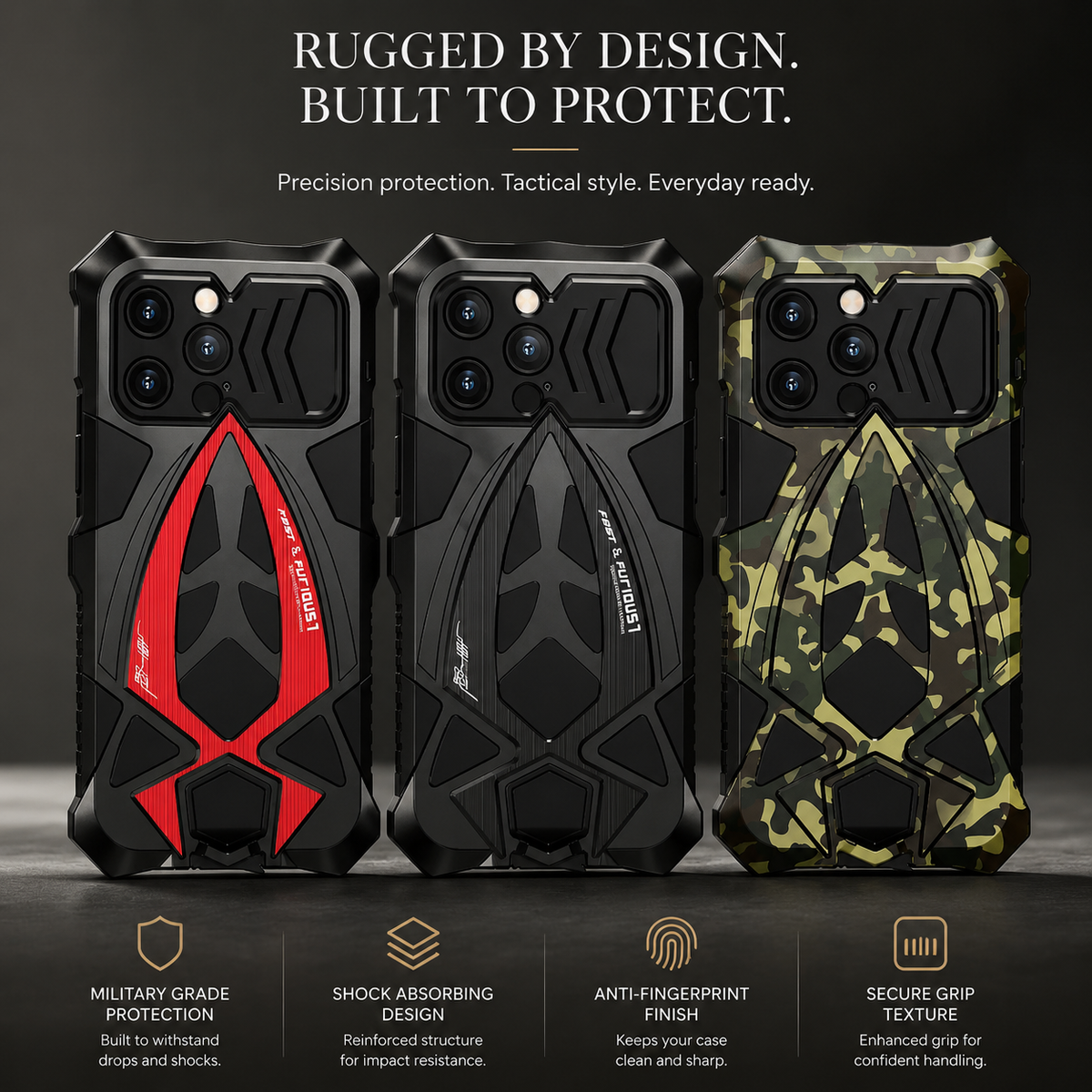 Premium iPhone Case Rugged Metal Frame Armor Cover Shockproof Impact Resistant Anti Scratch Dustproof Full Edge Protection