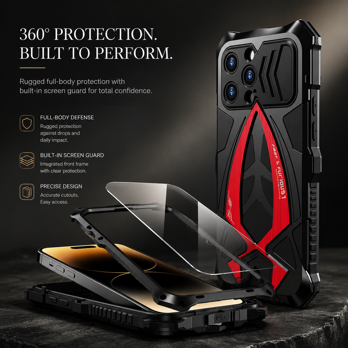Premium iPhone Case Rugged Metal Frame Armor Cover Shockproof Impact Resistant Anti Scratch Dustproof Full Edge Protection