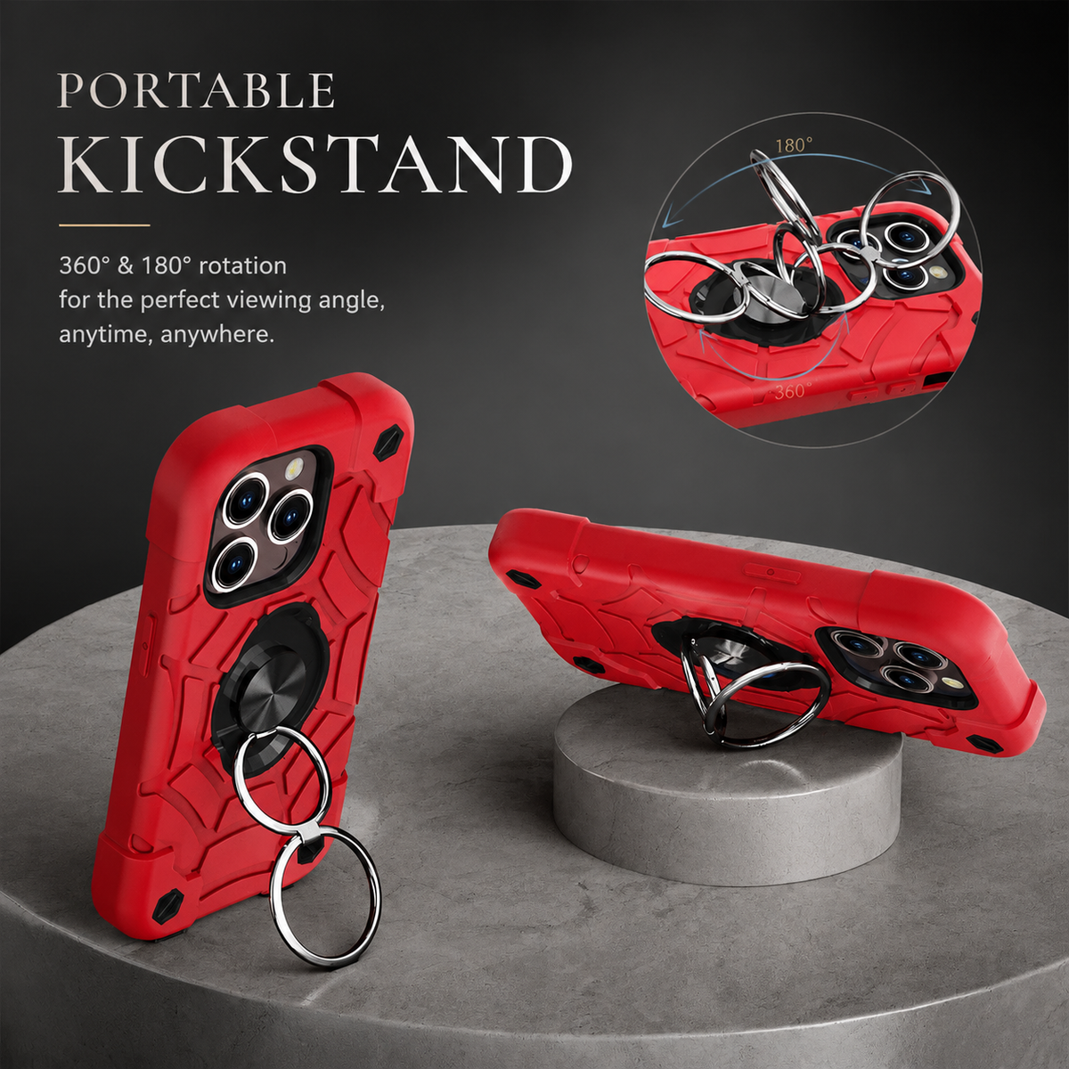 Premium iPhone Case Rugged Military Grade Protective Cover Dual Layer Shockproof Armor Ring Holder Full Protection
