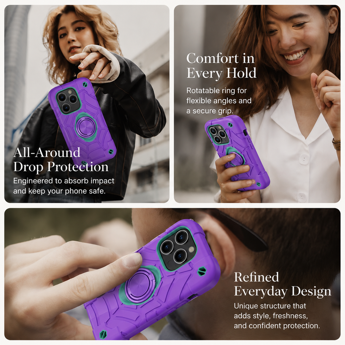 Premium iPhone Case Rugged Military Grade Protective Cover Dual Layer Shockproof Armor Ring Holder Full Protection