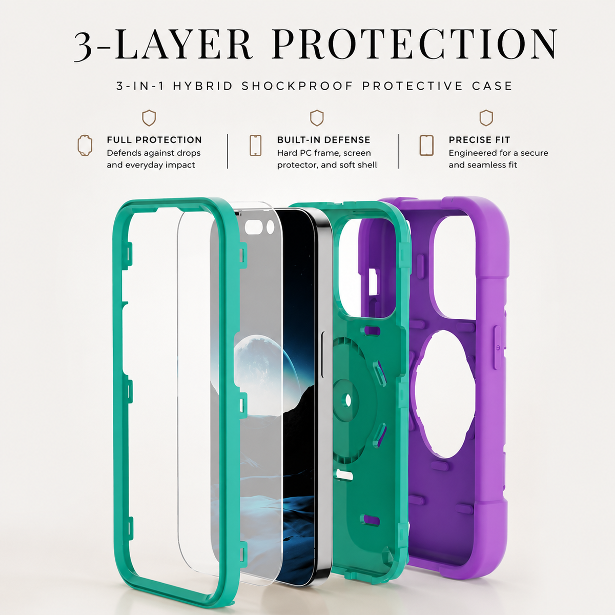 Premium iPhone Case Rugged Military Grade Protective Cover Dual Layer Shockproof Armor Ring Holder Full Protection