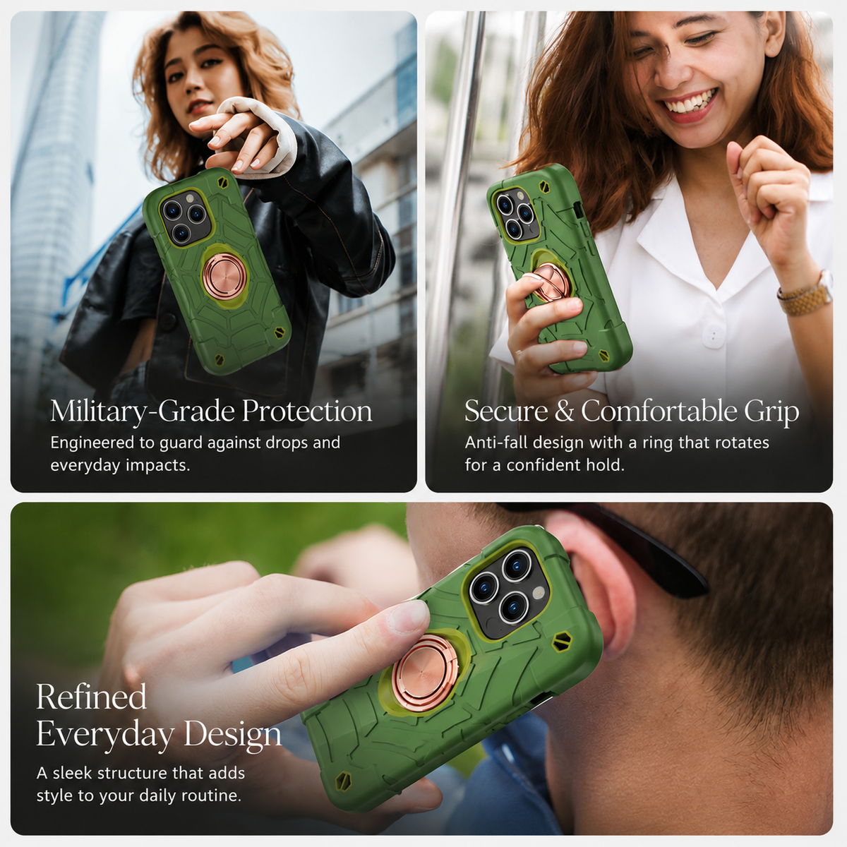 Premium iPhone Case Rugged Military Grade Protective Cover Dual Layer Shockproof Armor Ring Holder Full Protection
