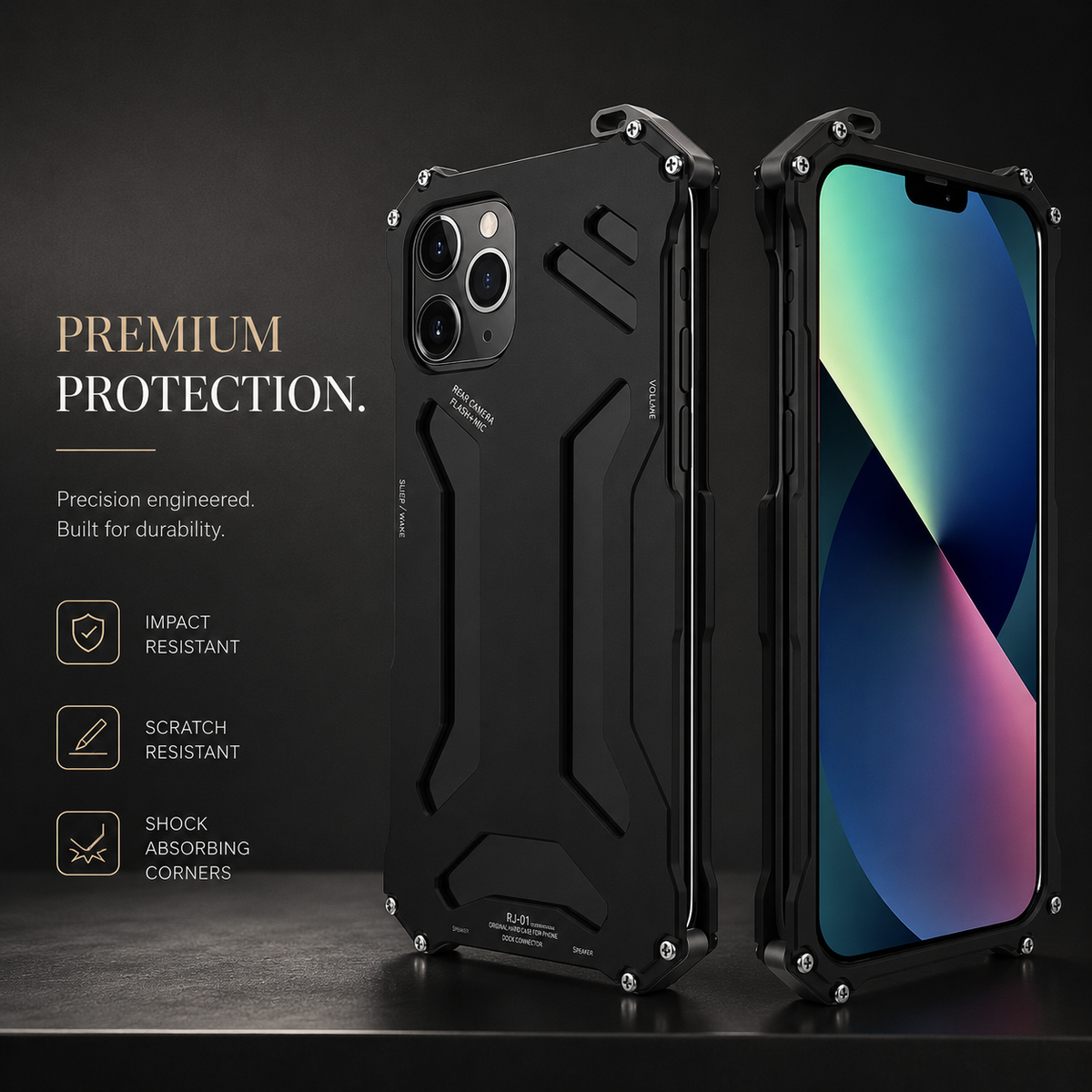 Premium iPhone Case Slim Aluminum Metal Shockproof Cover Anti Scratch Hard Back Non Slip Heavy Duty Protective Case