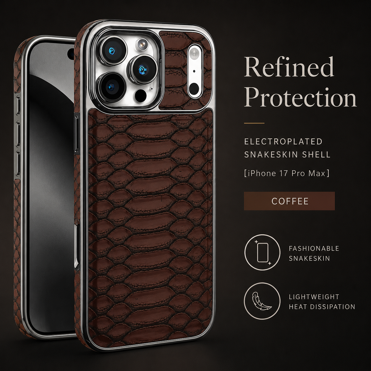 Premium iPhone Case Snake Pattern Leather Cover Soft Flannel Lining Protective Fashion Case
