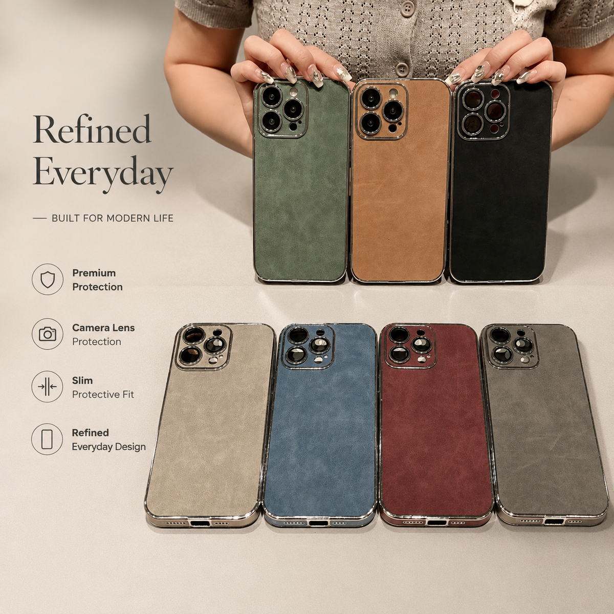 Premium iPhone Case Suede Leather Electroplated Cover Ultra Thin Shockproof Non Slip Camera Protection Full Coverage