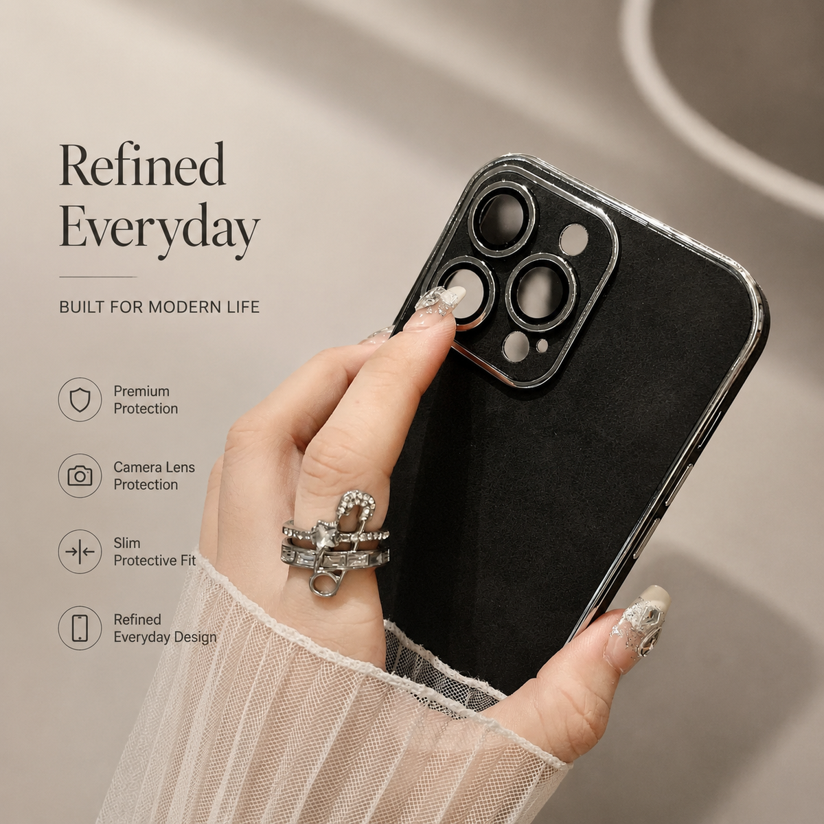 Premium iPhone Case Suede Leather Electroplated Cover Ultra Thin Shockproof Non Slip Camera Protection Full Coverage