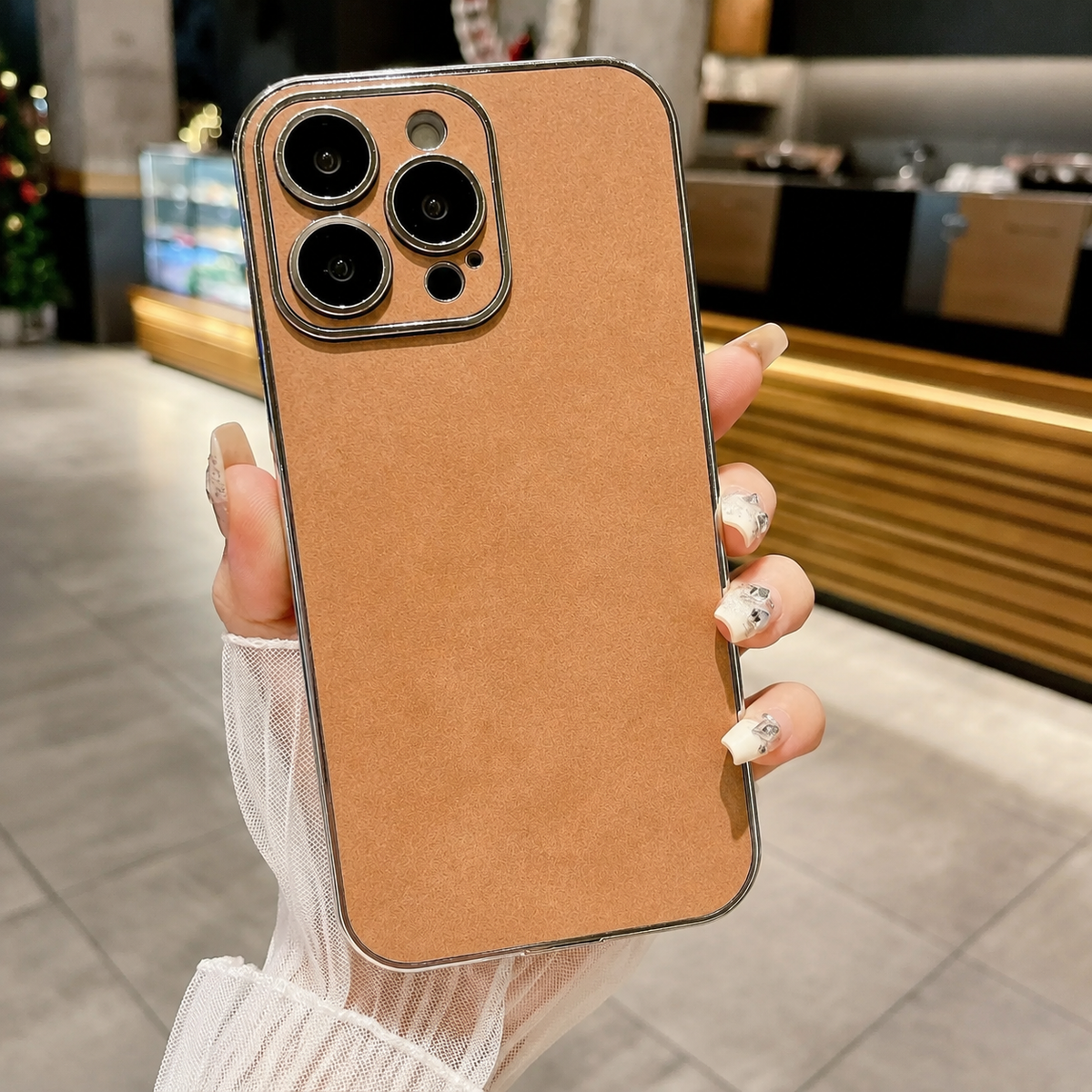 Premium iPhone Case Suede Leather Electroplated Cover Ultra Thin Shockproof Non Slip Camera Protection Full Coverage