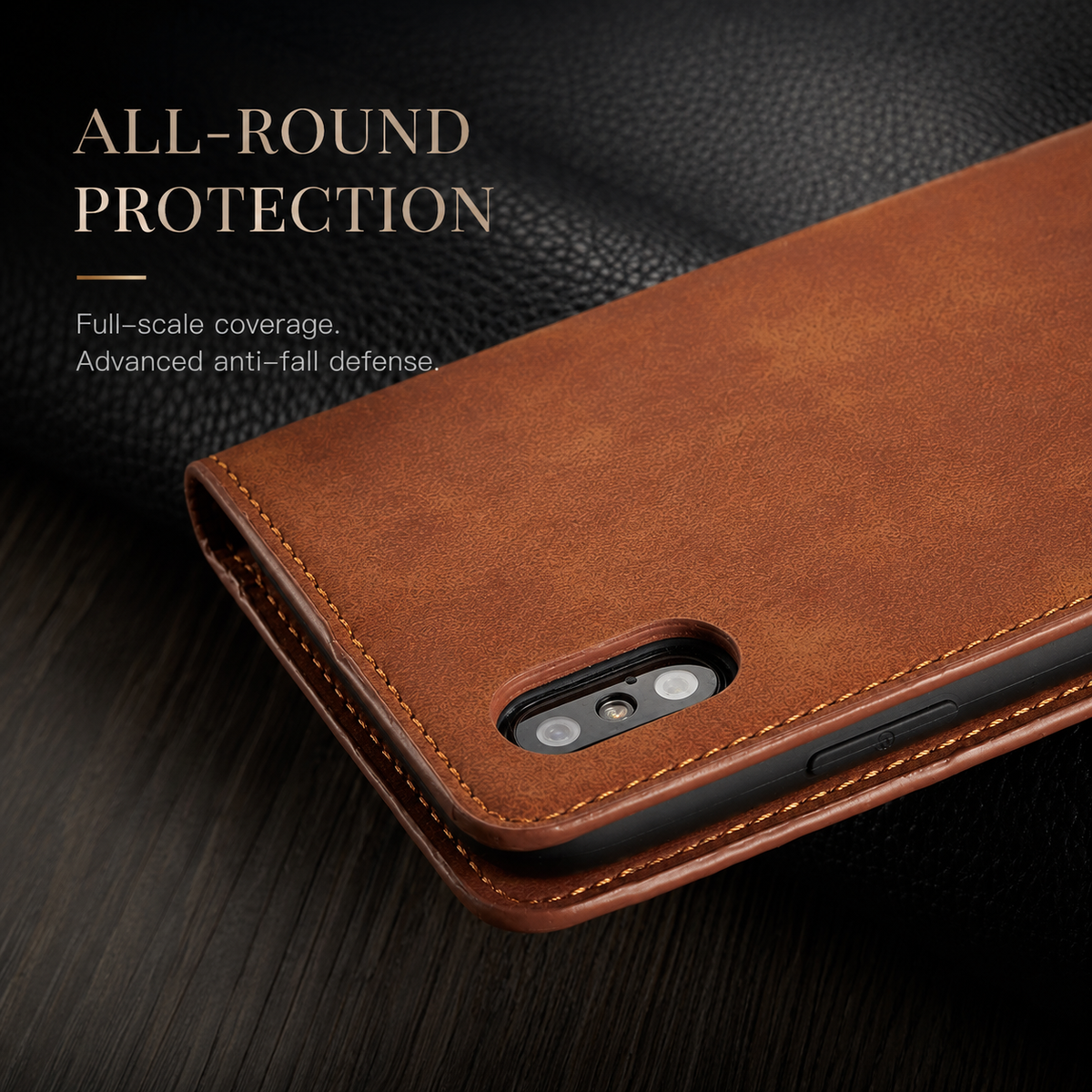 Premium iPhone Case Suede Leather Wallet Flip Cover Card Holder Magnetic Closure Full Body Protection