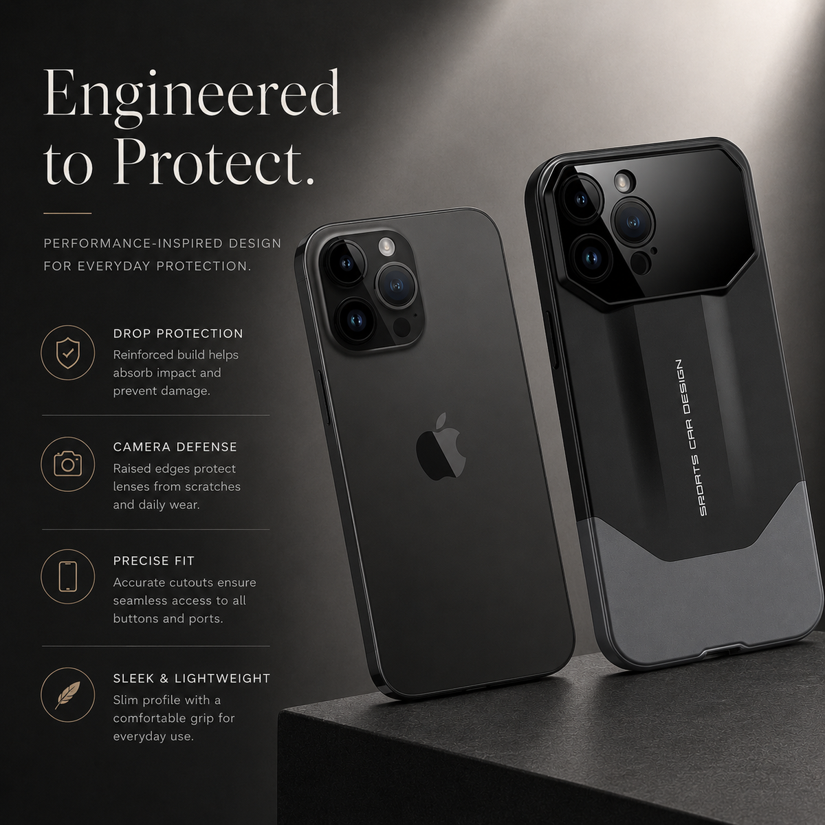 Premium iPhone Case Supercar Design Shockproof Hard PC Cover Camera Protection Luxury Protective Case