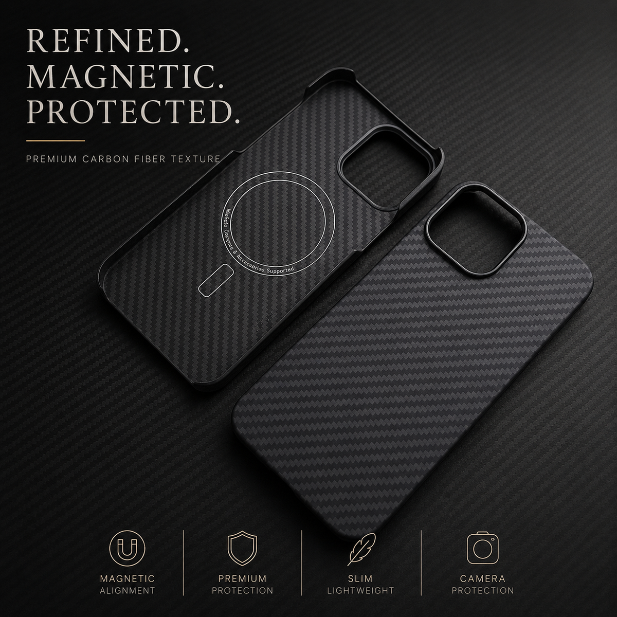 Premium iPhone Case Thin Aramid Fiber MagSafe Cover Ultra Lightweight Carbon Texture Half Wrapped Protective Case