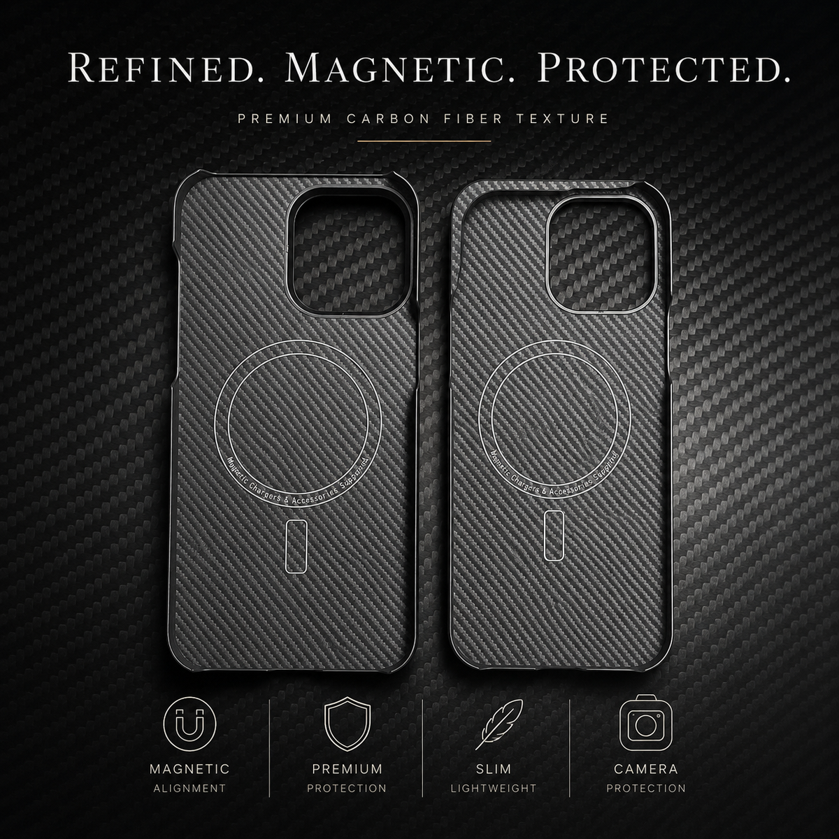 Premium iPhone Case Thin Aramid Fiber MagSafe Cover Ultra Lightweight Carbon Texture Half Wrapped Protective Case