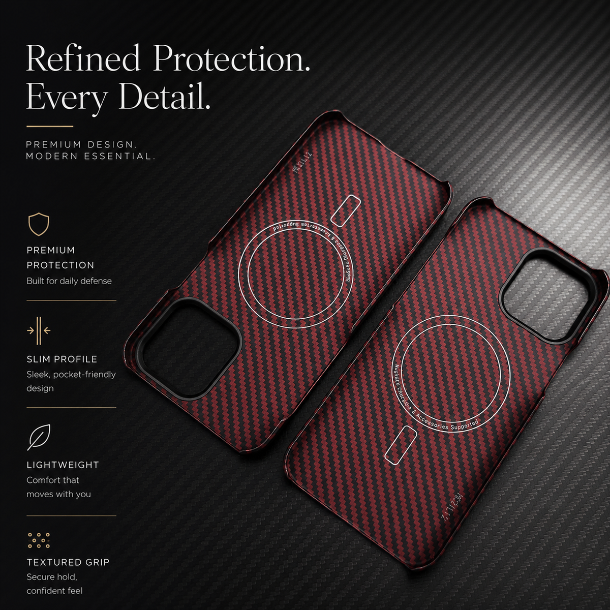 Premium iPhone Case Thin Aramid Fiber MagSafe Cover Ultra Lightweight Carbon Texture Half Wrapped Protective Case