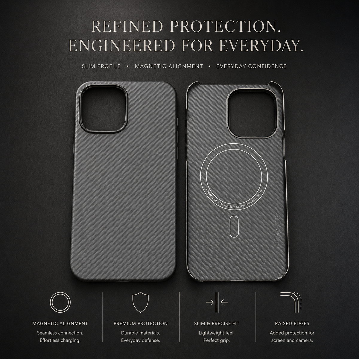 Premium iPhone Case Thin Aramid Fiber MagSafe Cover Ultra Lightweight Carbon Texture Half Wrapped Protective Case