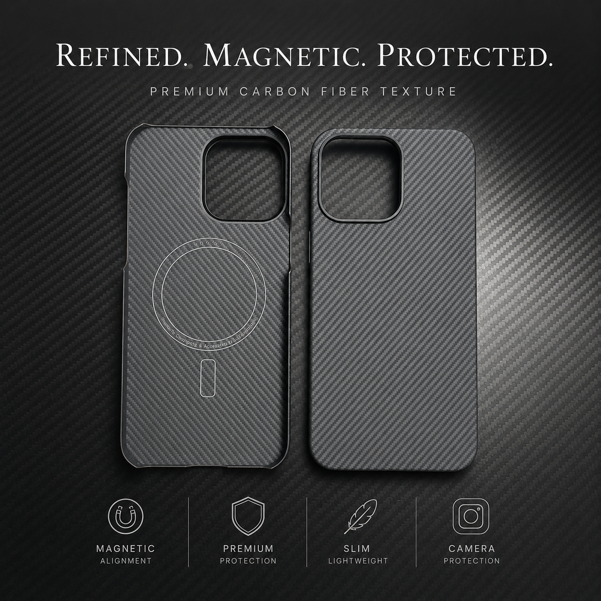 Premium iPhone Case Thin Aramid Fiber MagSafe Cover Ultra Lightweight Carbon Texture Half Wrapped Protective Case