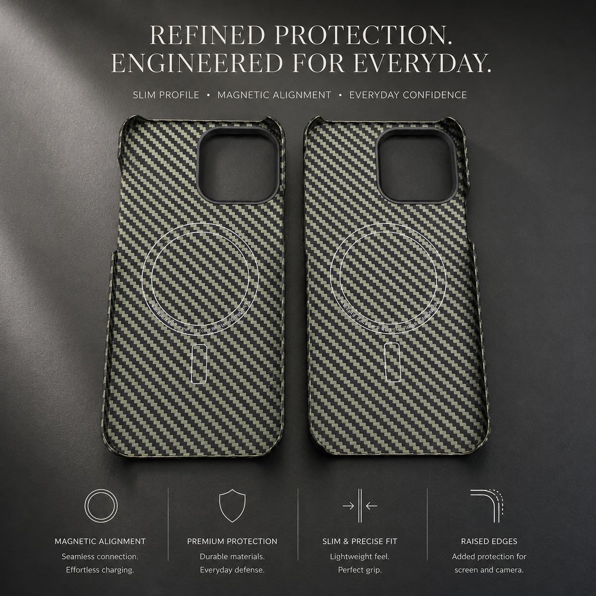 Premium iPhone Case Thin Aramid Fiber MagSafe Cover Ultra Lightweight Carbon Texture Half Wrapped Protective Case