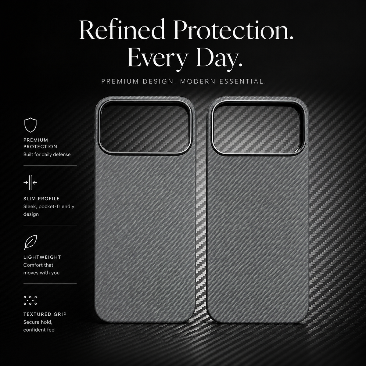 Premium iPhone Case Thin Aramid Fiber MagSafe Cover Ultra Lightweight Carbon Texture Half Wrapped Protective Case