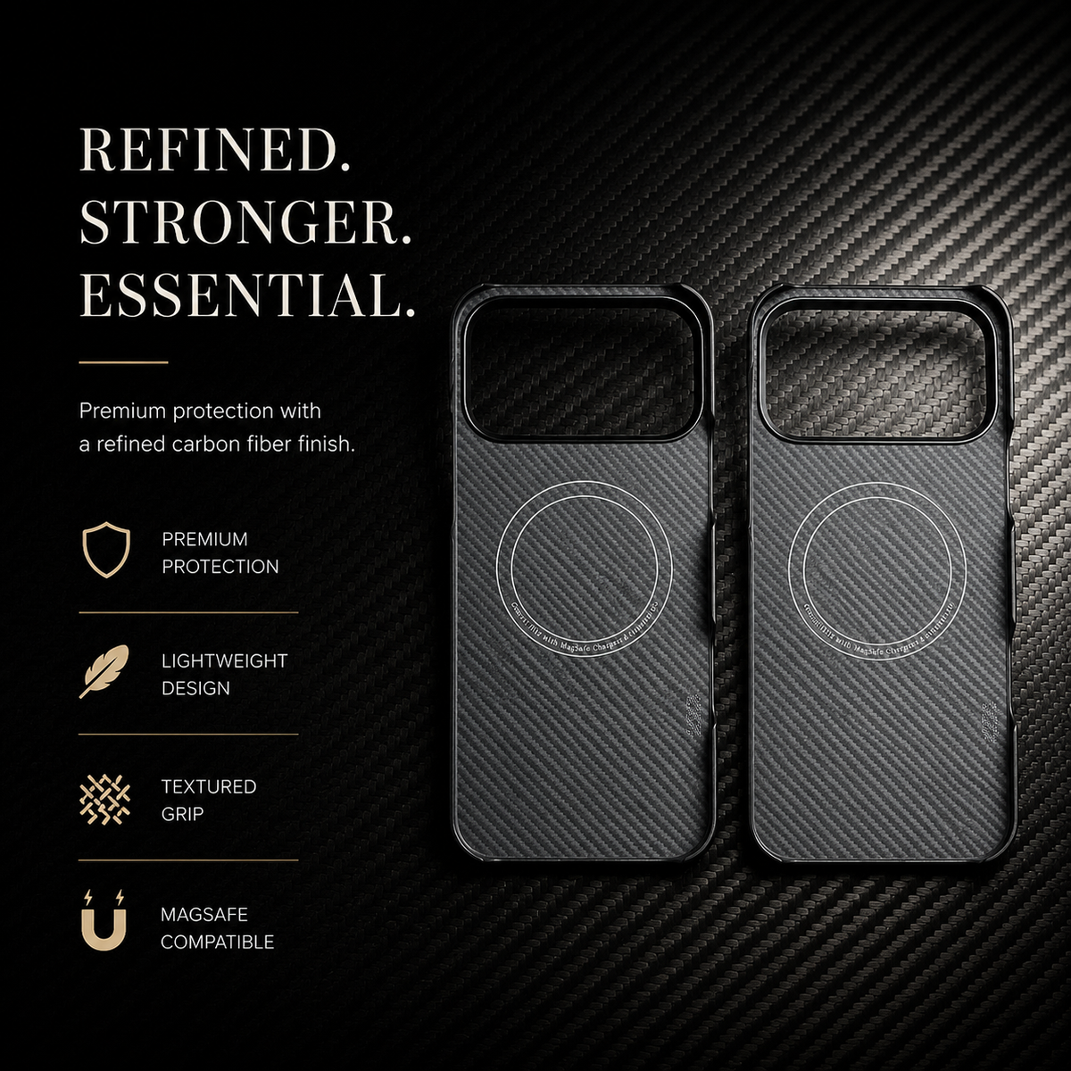 Premium iPhone Case Thin Aramid Fiber MagSafe Cover Ultra Lightweight Carbon Texture Half Wrapped Protective Case