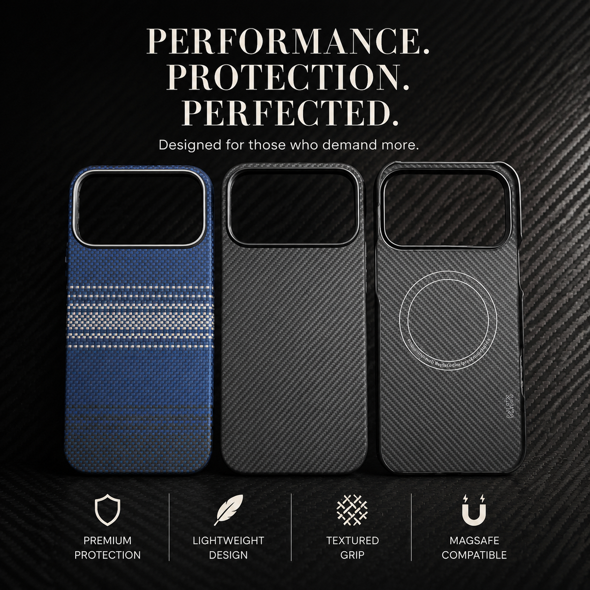 Premium iPhone Case Thin Aramid Fiber MagSafe Cover Ultra Lightweight Carbon Texture Half Wrapped Protective Case