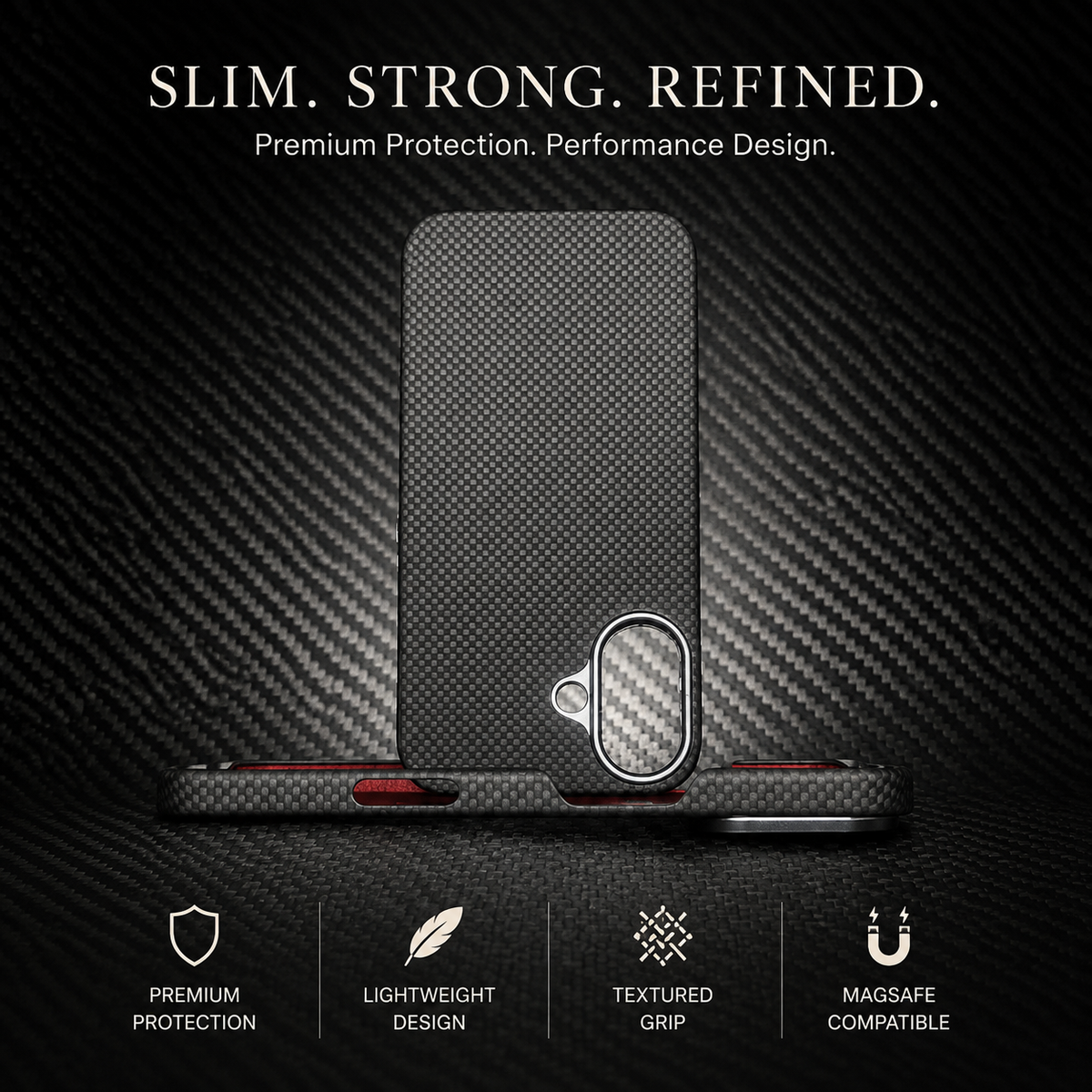 Premium iPhone Case Thin Aramid Fiber MagSafe Cover Ultra Lightweight Carbon Texture Half Wrapped Protective Case