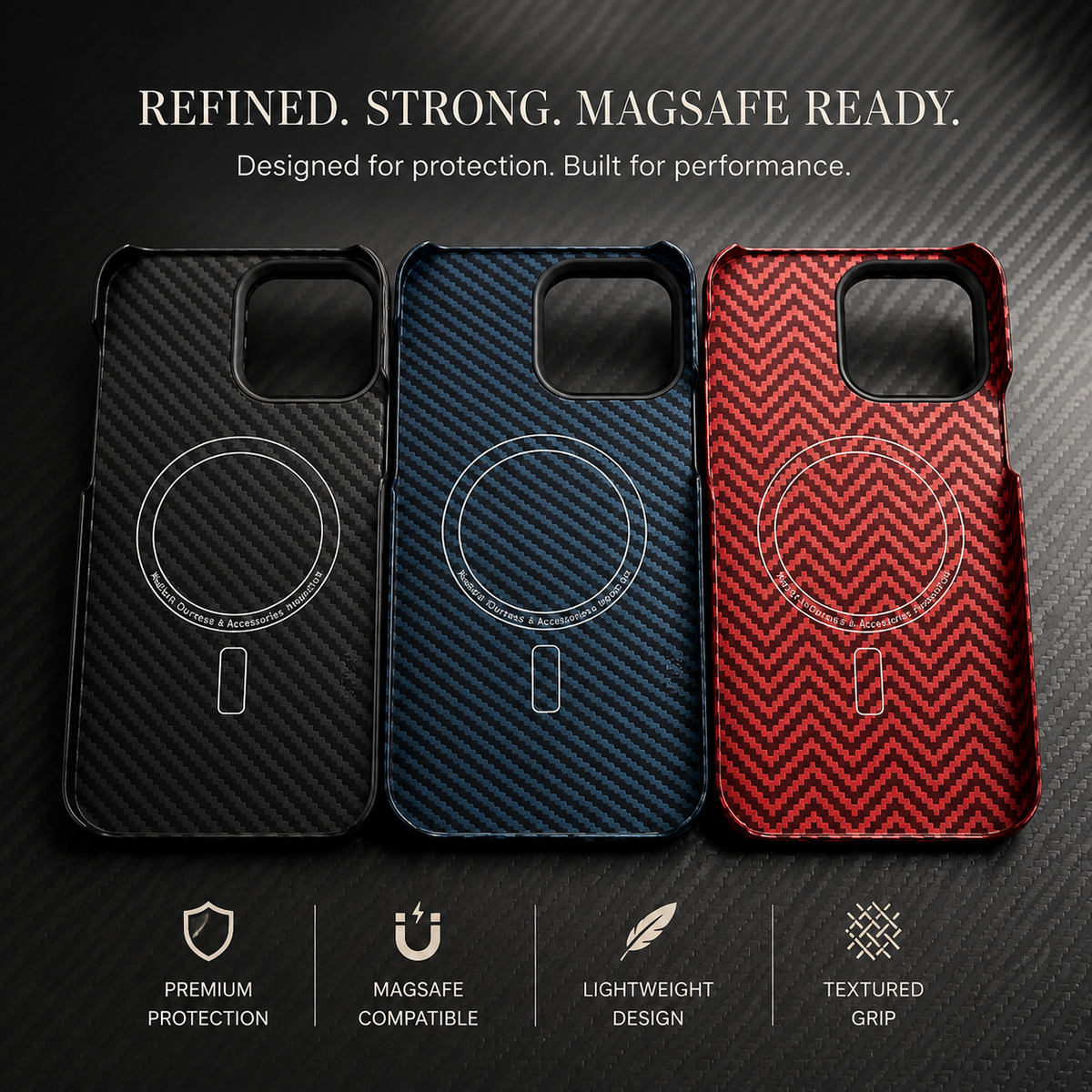 Premium iPhone Case Thin Aramid Fiber MagSafe Cover Ultra Lightweight Carbon Texture Half Wrapped Protective Case