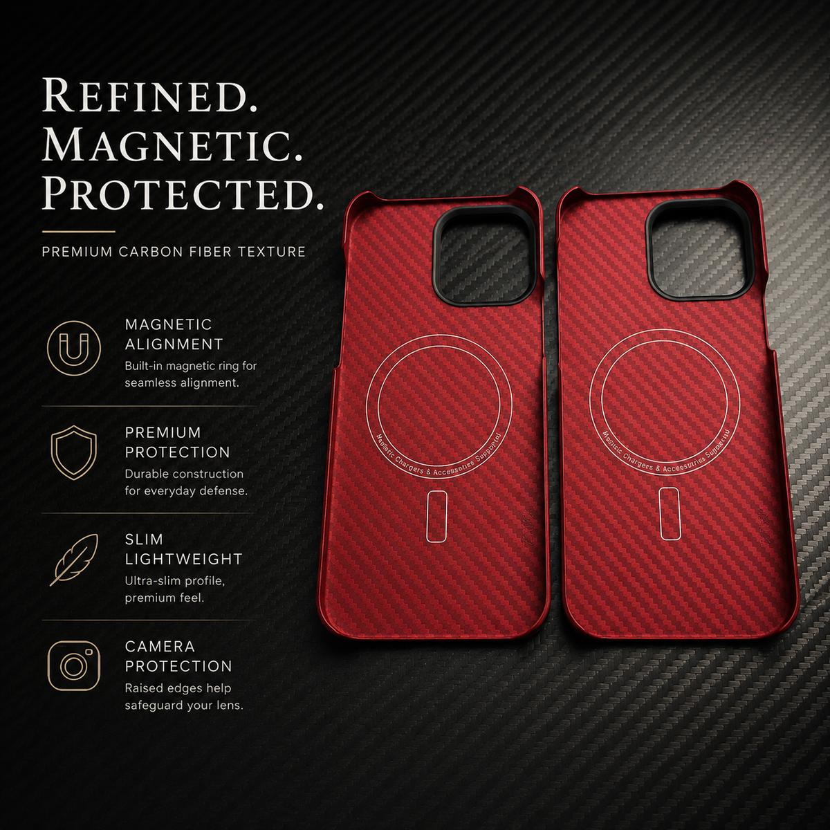 Premium iPhone Case Thin Aramid Fiber MagSafe Cover Ultra Lightweight Carbon Texture Half Wrapped Protective Case