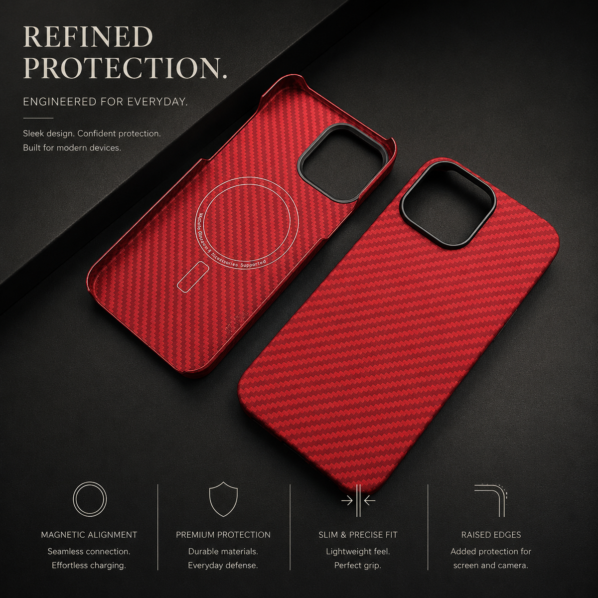 Premium iPhone Case Thin Aramid Fiber MagSafe Cover Ultra Lightweight Carbon Texture Half Wrapped Protective Case