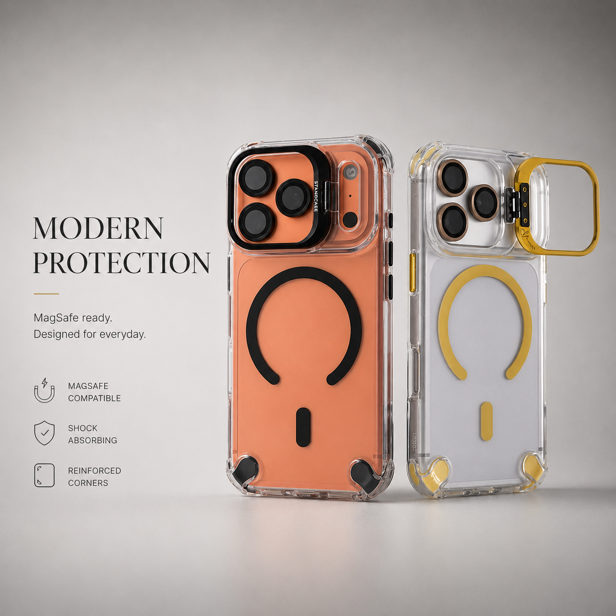 Premium iPhone Case Transparent Magnetic Shockproof Cover Glass Lens Protector Stand Holder Full Coverage Protective Case