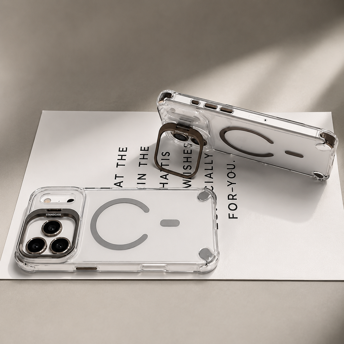 Premium iPhone Case Transparent Magnetic Shockproof Cover Glass Lens Protector Stand Holder Full Coverage Protective Case