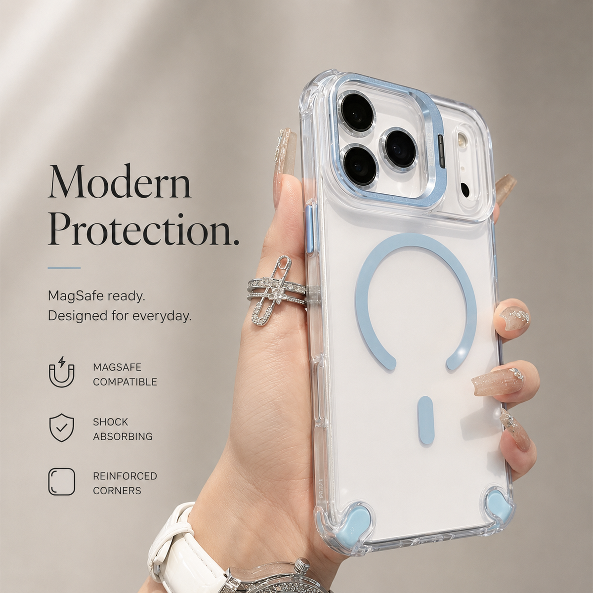 Premium iPhone Case Transparent Magnetic Shockproof Cover Glass Lens Protector Stand Holder Full Coverage Protective Case