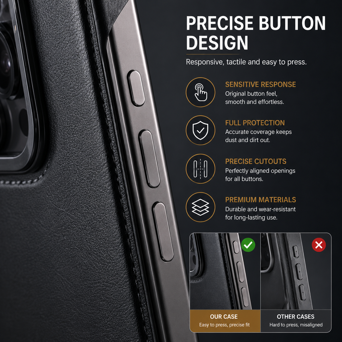 Premium iPhone Case Ultra Thin Borderless PU Leather Magnetic Shockproof Cover with Metal Lens Frame Non Slip Matte Protective Design