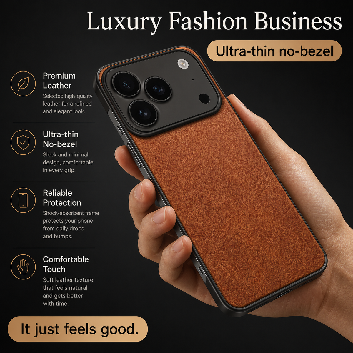 Premium iPhone Case Ultra Thin Frameless Leather PC Cover MagSafe Compatible Shockproof Anti Fall Borderless Protective Case