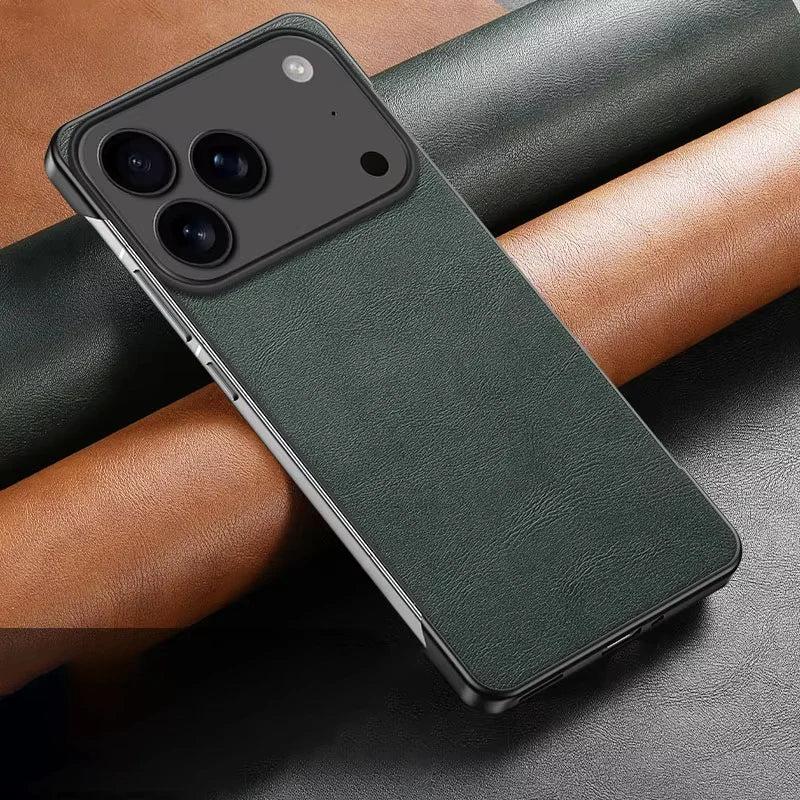 Premium iPhone Case Ultra Thin Frameless Leather PC Cover MagSafe Compatible Shockproof Anti Fall Borderless Protective Case