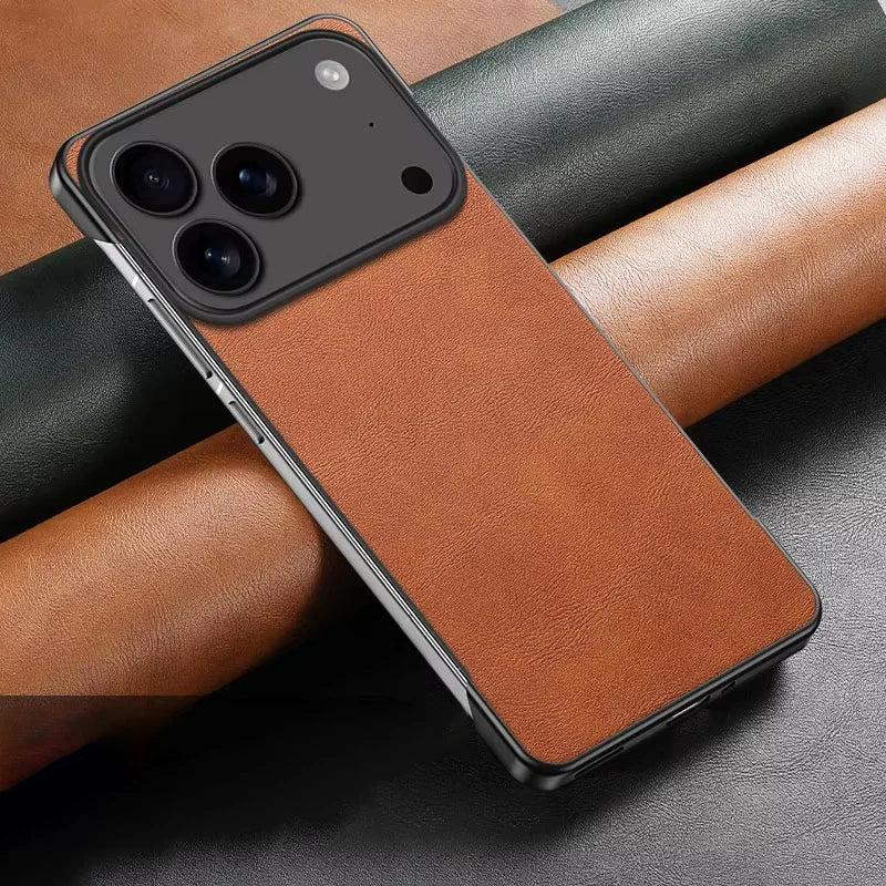 Premium iPhone Case Ultra Thin Frameless Leather PC Cover MagSafe Compatible Shockproof Anti Fall Borderless Protective Case
