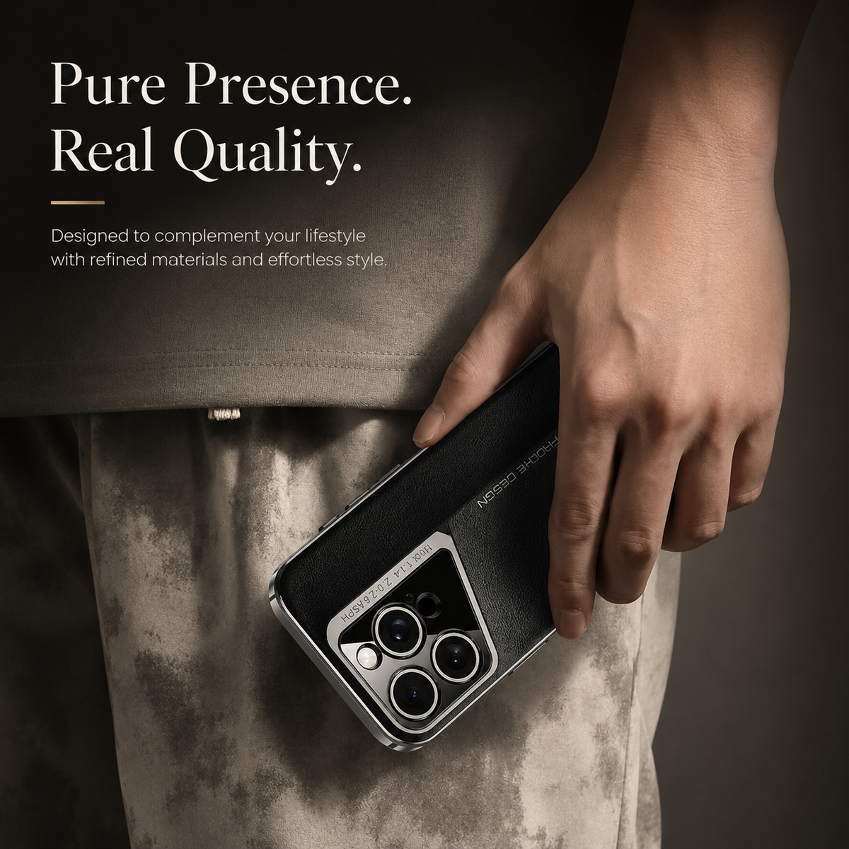 Premium iPhone Case Vegan Leather Hard Back Cover Camera Lens Protection Anti Fingerprint Minimal Protective Case