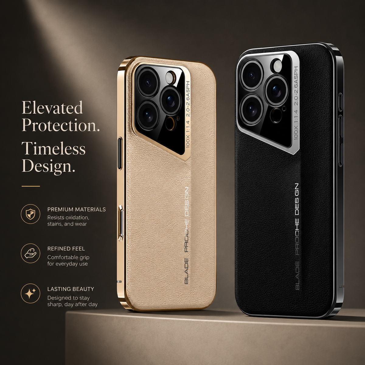 Premium iPhone Case Vegan Leather Hard Back Cover Camera Lens Protection Anti Fingerprint Minimal Protective Case